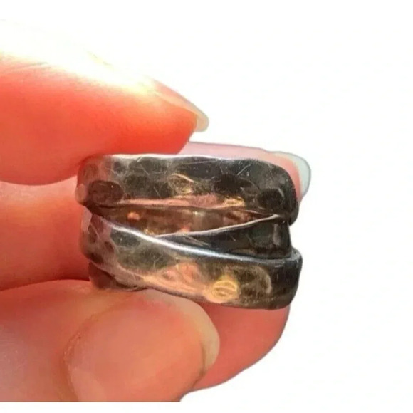 Vintage Sterling Silver 925 Criss Cross Twist Ring Mexico Size 7 Hammered Boho - Picture 1 of 6